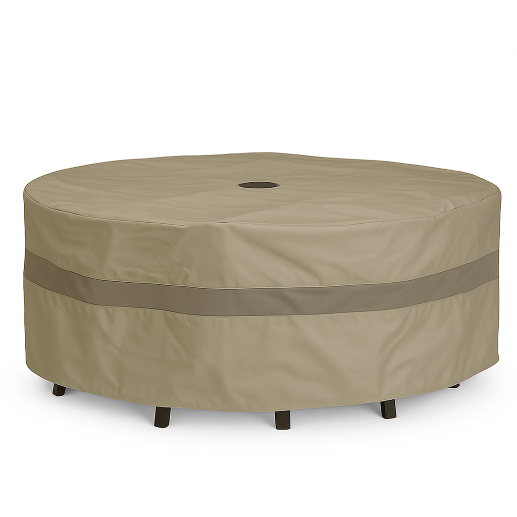 Funda de tejido apretado premium para mesa y sillas de patio redondas y ovaladas de 264 cm de diámetro x 78 cm de alto