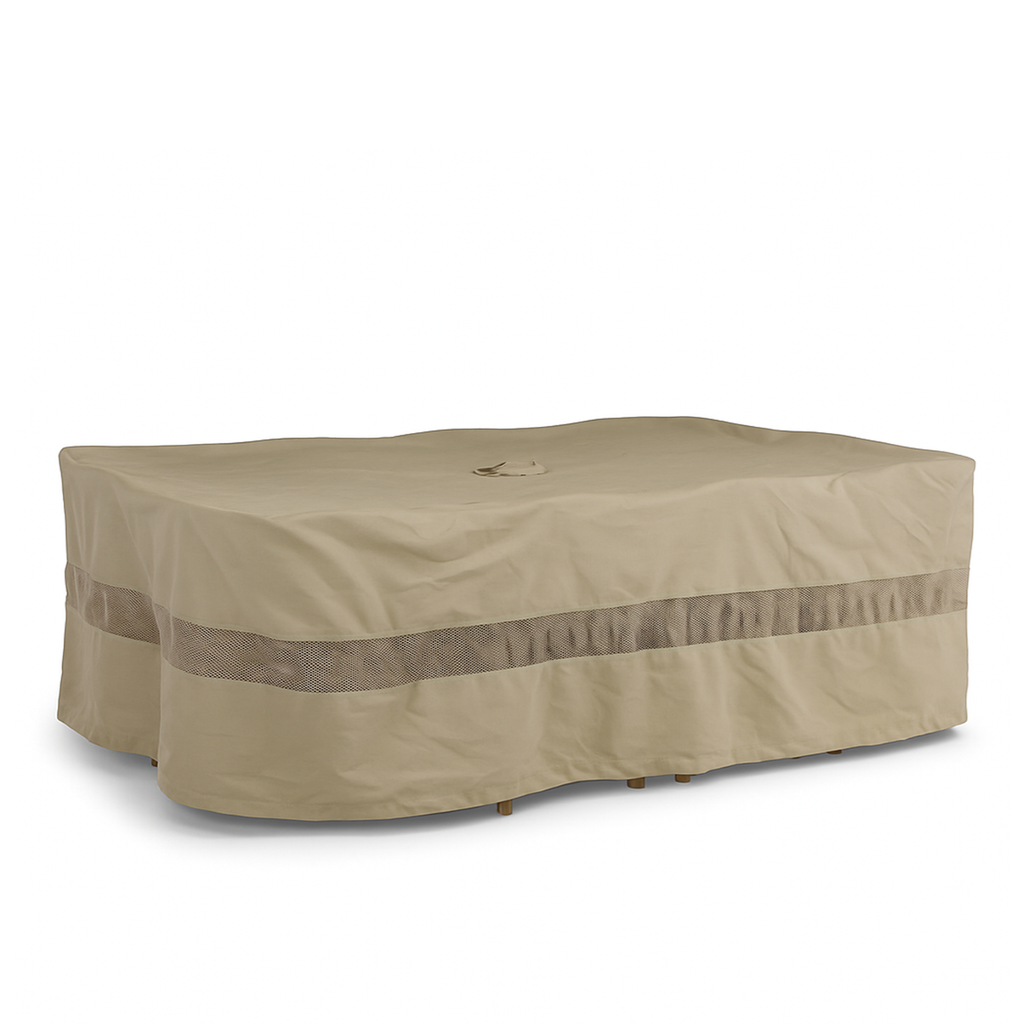 Oval Patio Set Covers 120"L x 86"W fits rectangle table with swivel chair or chair in the end, Center hole for umbrella