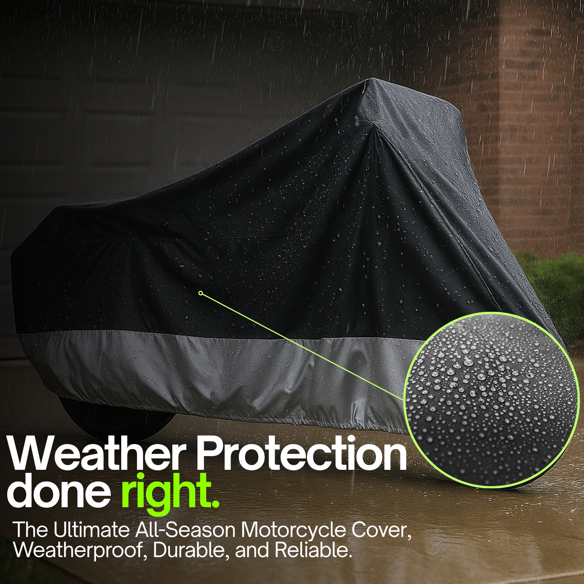 Deluxe All-Season Motorcycle Cover (L-XL) – Waterproof UV-Resistant Scooter & Sport Bike Cover with Hidden Pouch for Back Rack Trunk