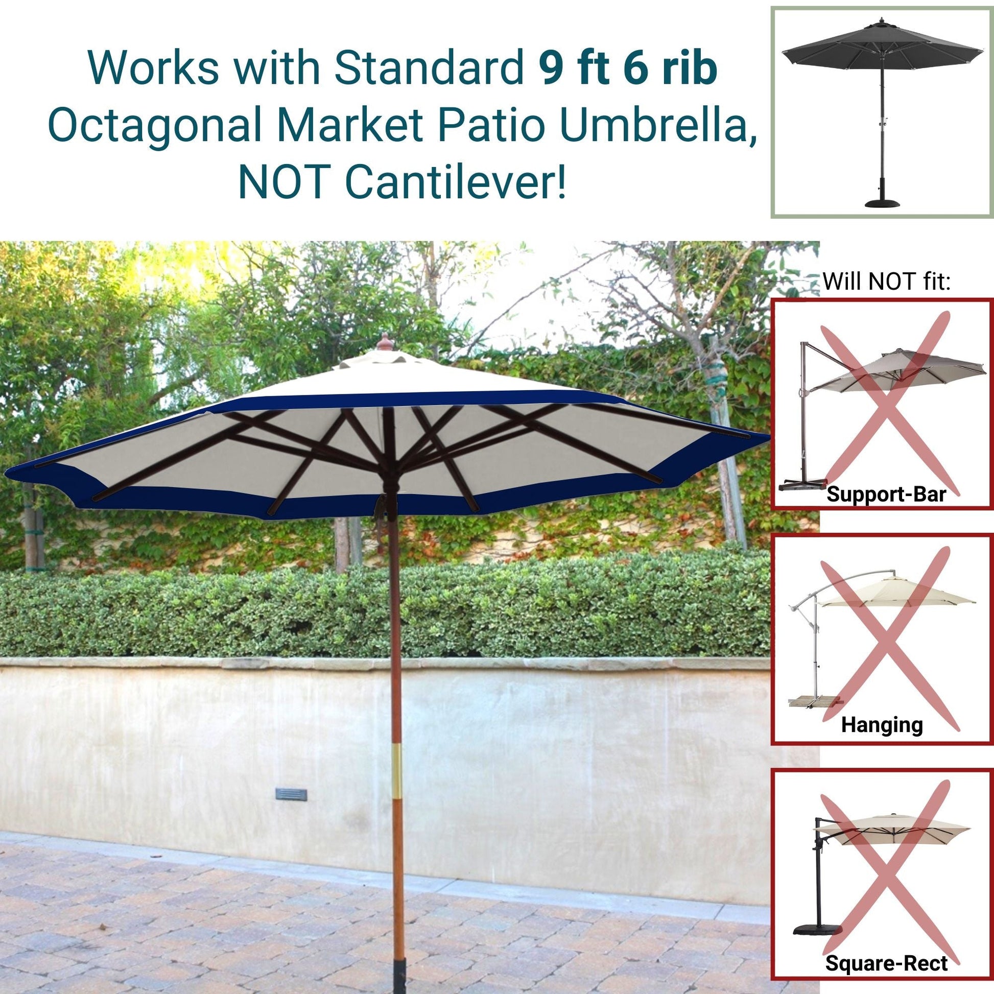 9ft Market Patio Umbrella 6 Rib Replacement Canopy Duet Navy