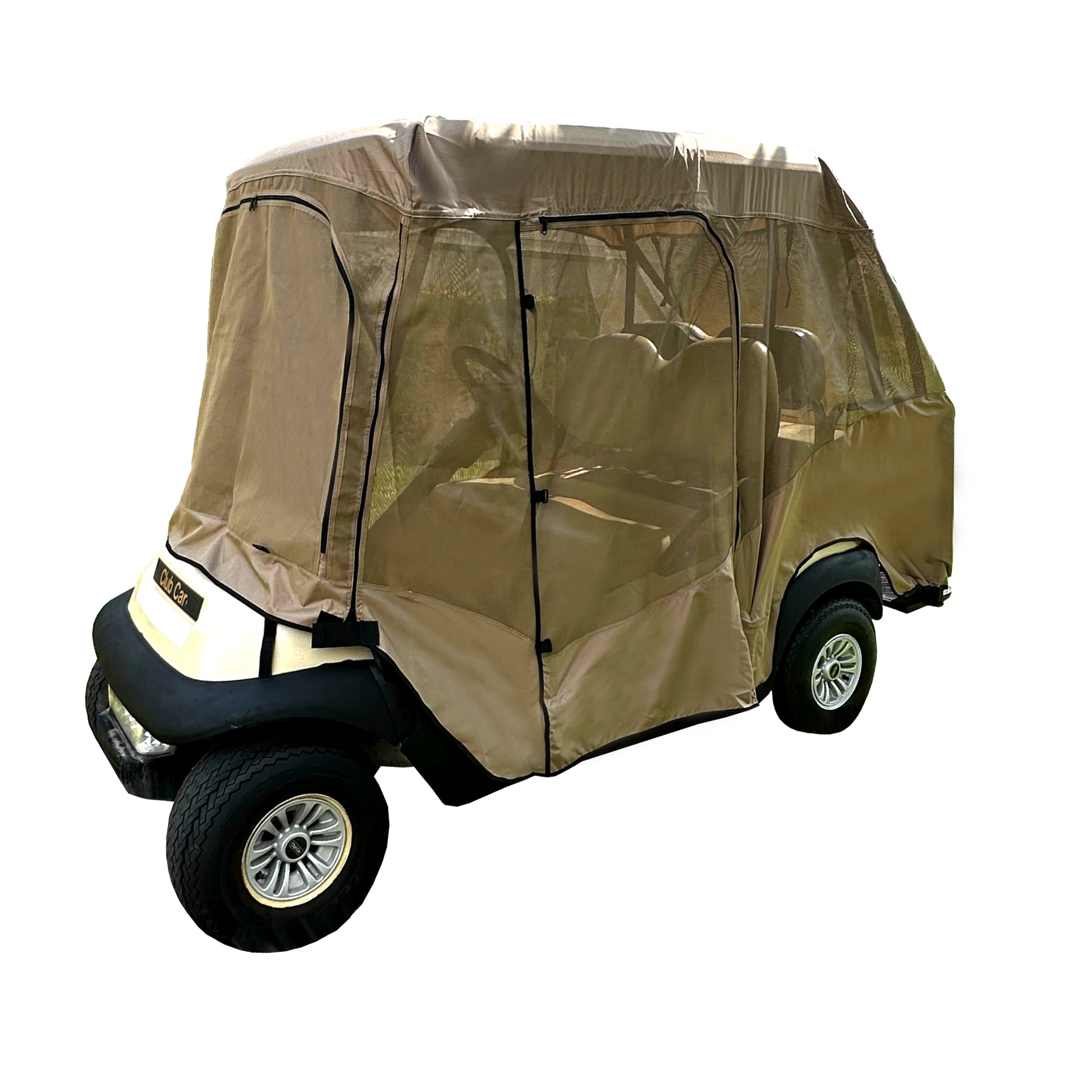 4 Passenger Golf Cart Driving Enclosure Cover (2 Passenger Short Roof 58") Textiline Mesh Taupe