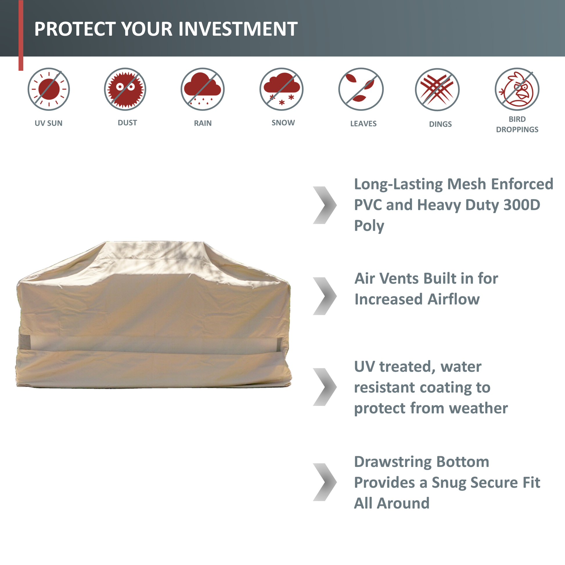 Island Barbecue Outdoor Cover Fits BBQ or Grills up to 76-124 inches Long - Safari Taupe