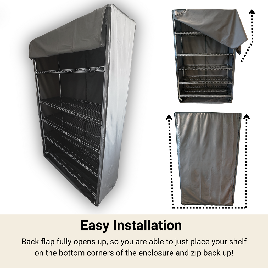 Storage Shelving Unit Enclosure, fits racks 48"W x 18"D x 76"H in Grey (With Wheels)