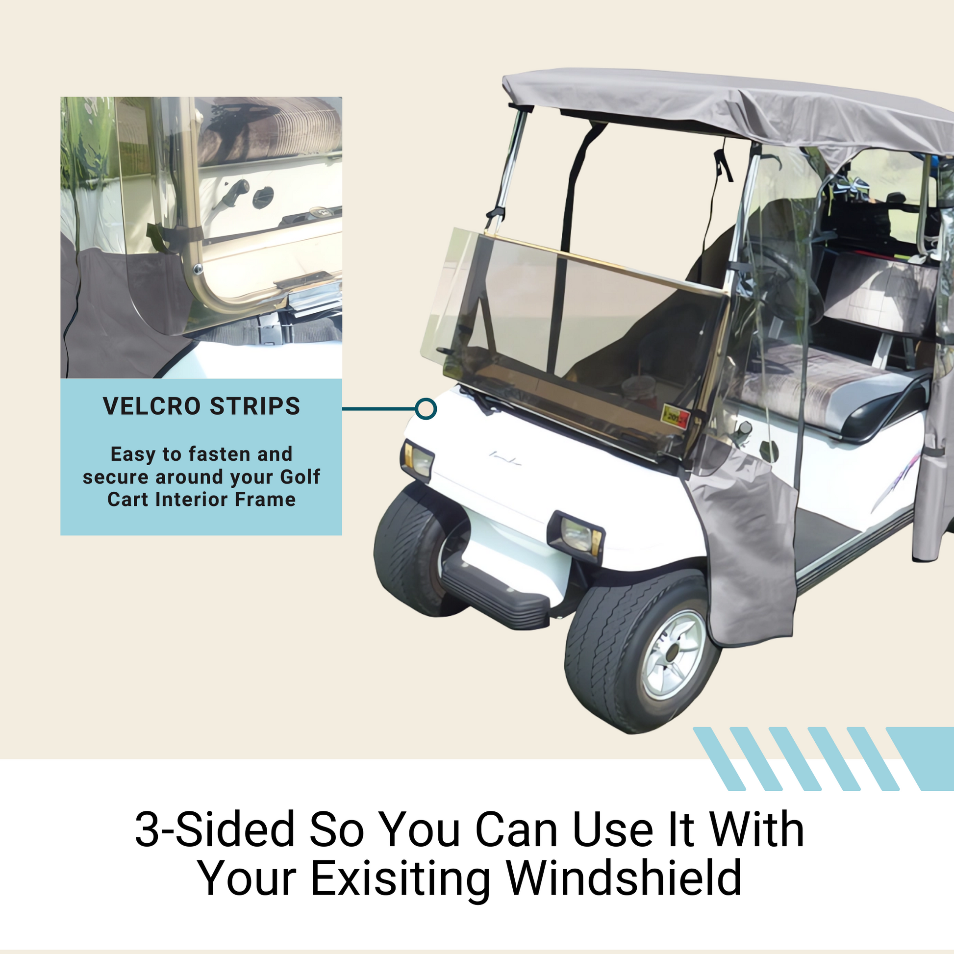 4 Passenger Short Roof 58"L 3 Sides Golf Cart Driving Enclosure Cover Open Front Grey