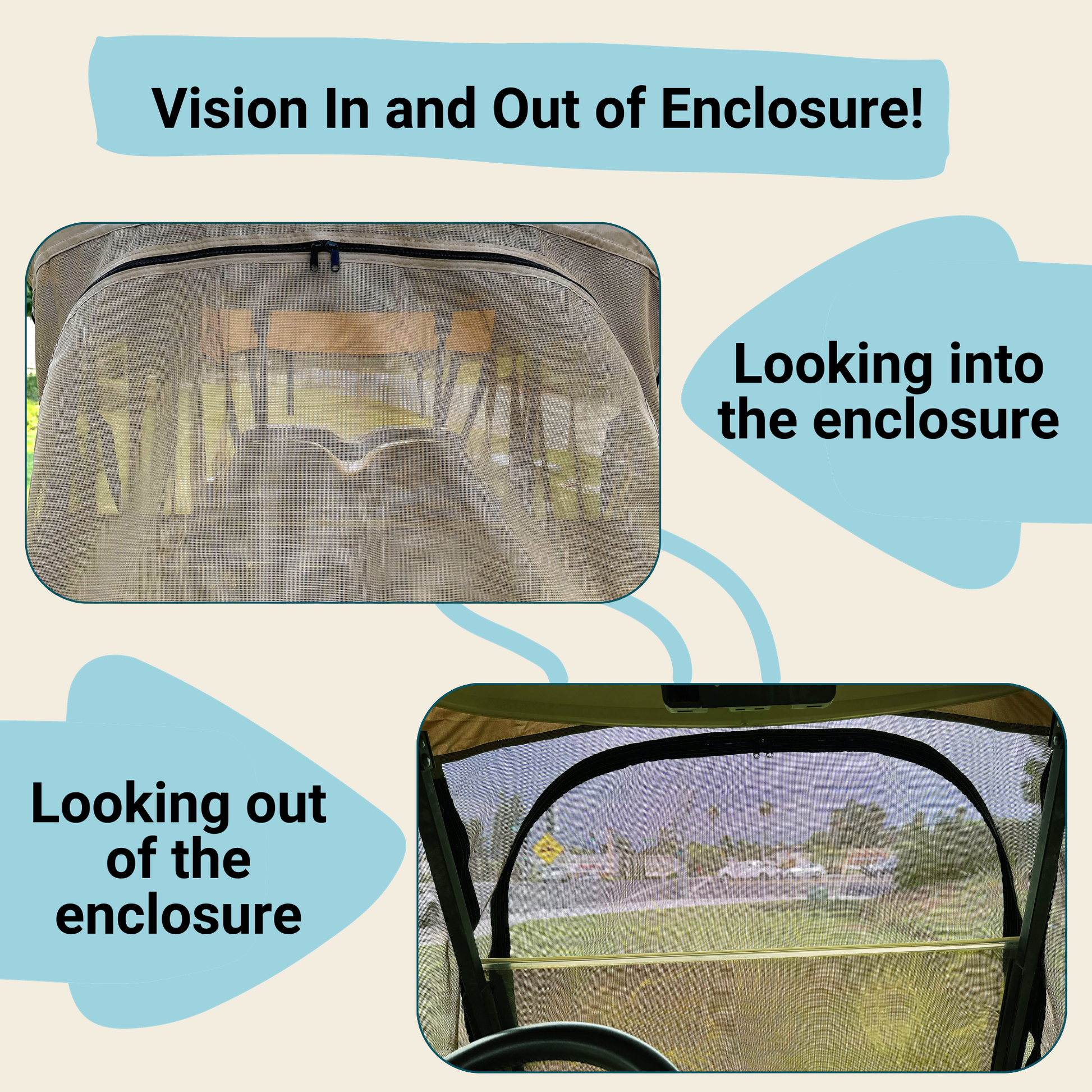 4 Passenger Golf Cart Driving Enclosure Cover (2 Passenger Short Roof 58") Textiline Mesh Taupe