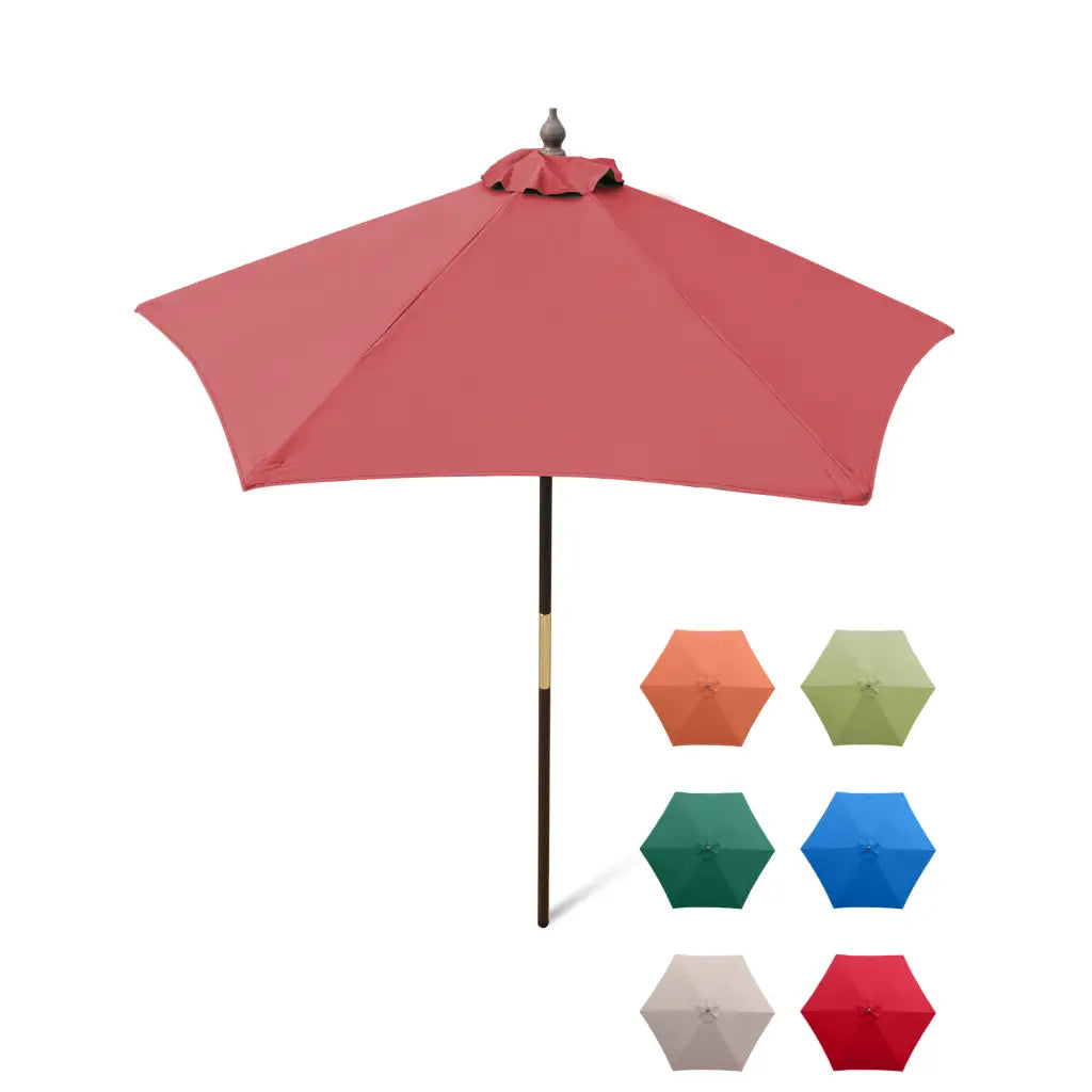 7ft Wooden Patio Garden Market Umbrella with Tilt Mechanism Brick Red.