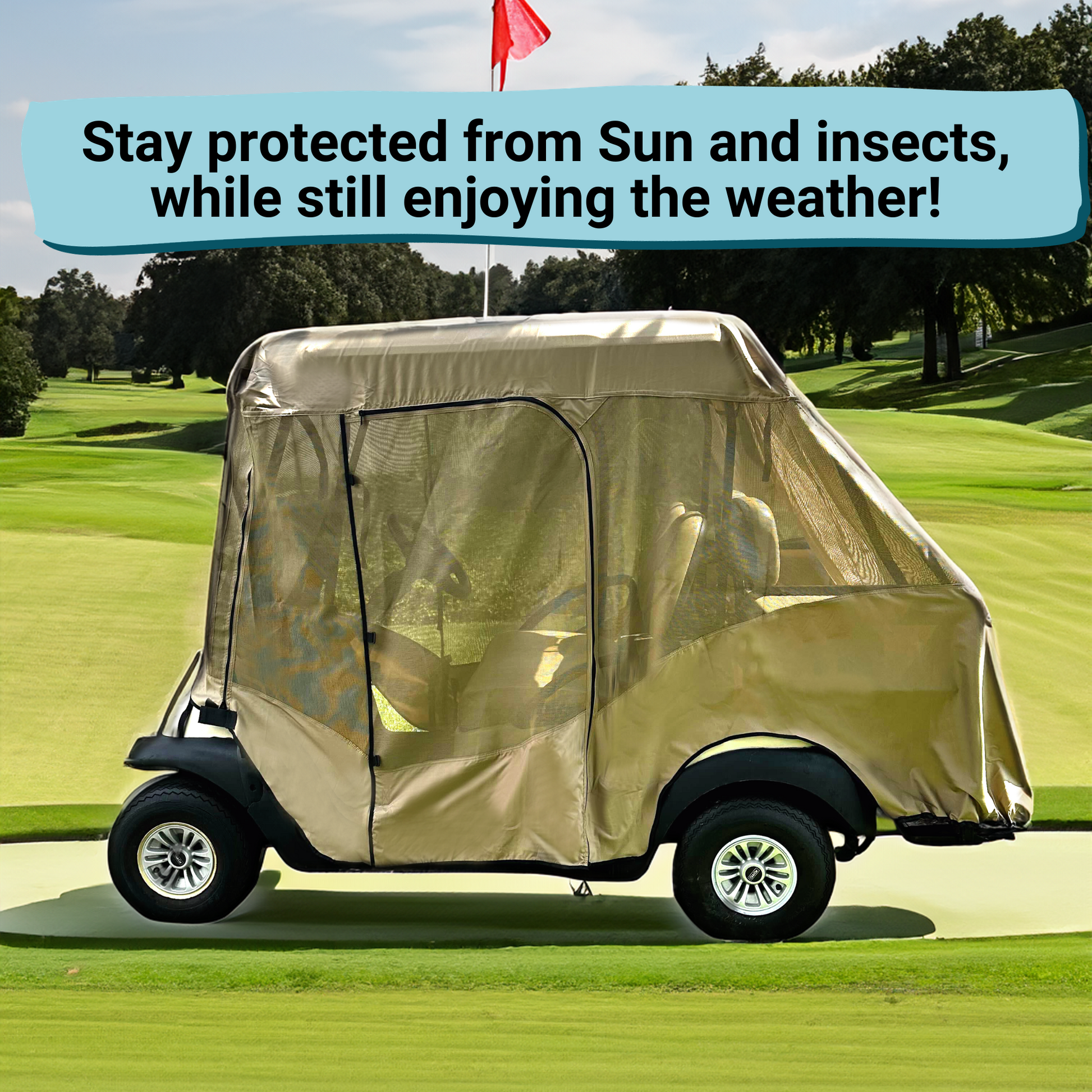 4 Passenger Golf Cart Driving Enclosure Cover (2 Passenger Short Roof 58") Textiline Mesh Taupe