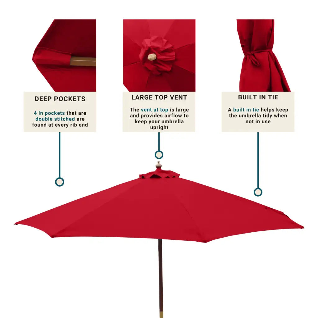 9ft Market Patio Umbrella 6 Rib Replacement Canopy Red