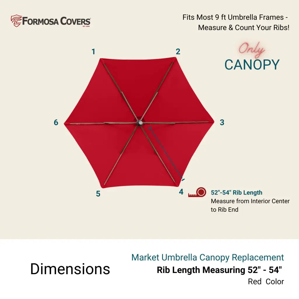 9ft Market Patio Umbrella 6 Rib Replacement Canopy Red