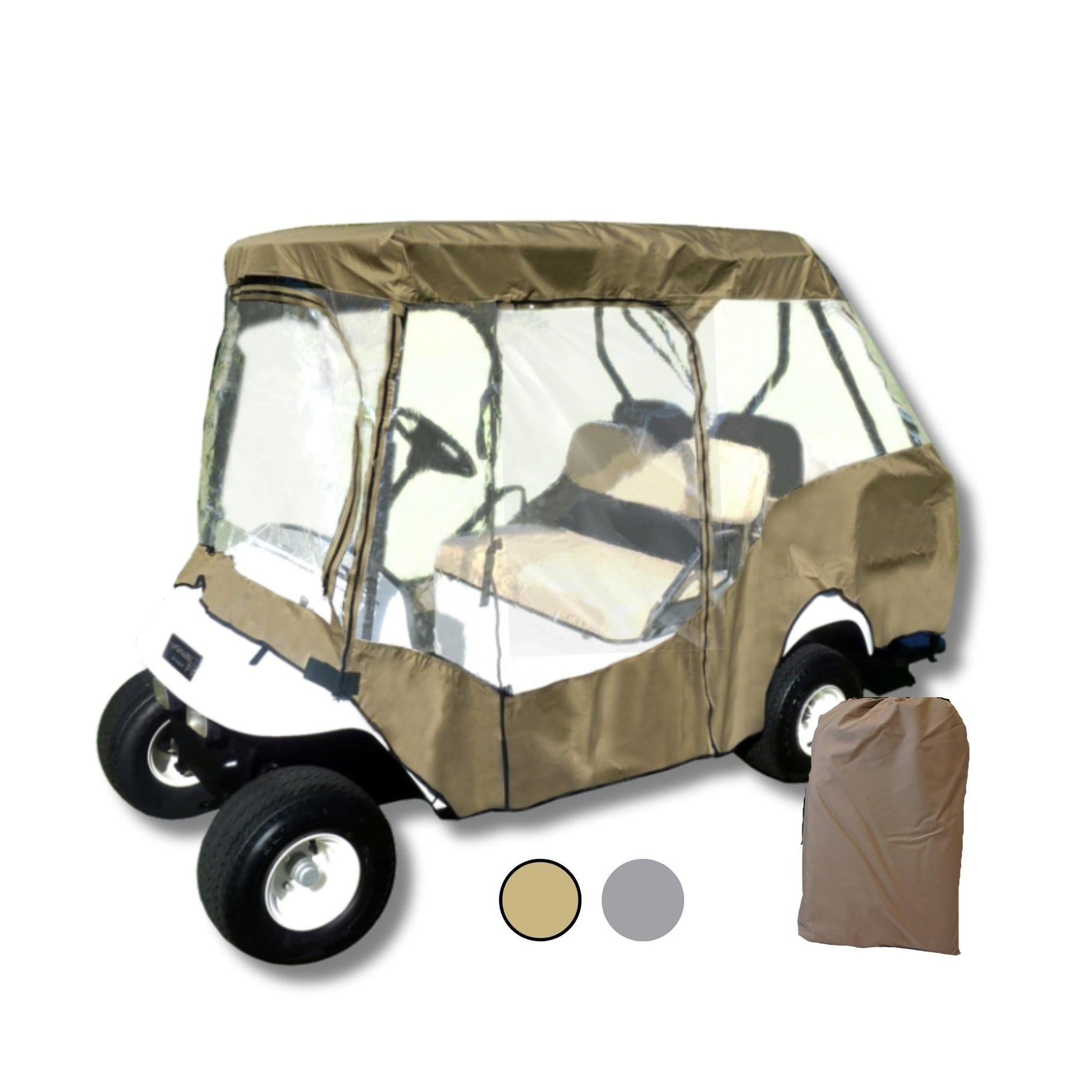 4 Passenger Golf Cart Driving Enclosure Cover (2 Passenger Short Roof 58") Taupe