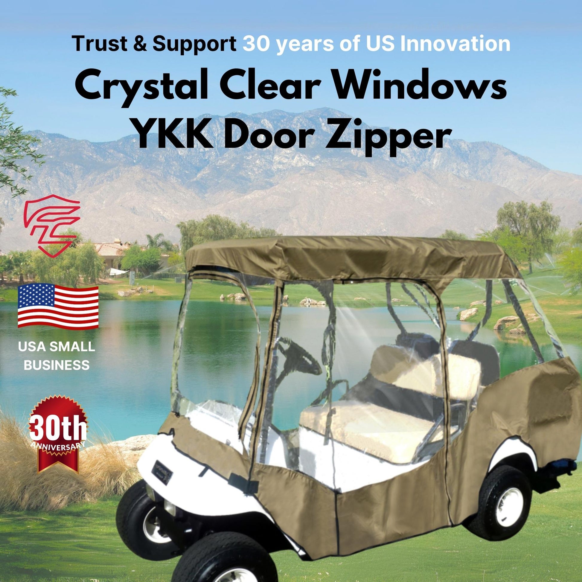 4 Passenger Golf Cart Driving Enclosure Cover (2 Passenger Short Roof 58") Taupe
