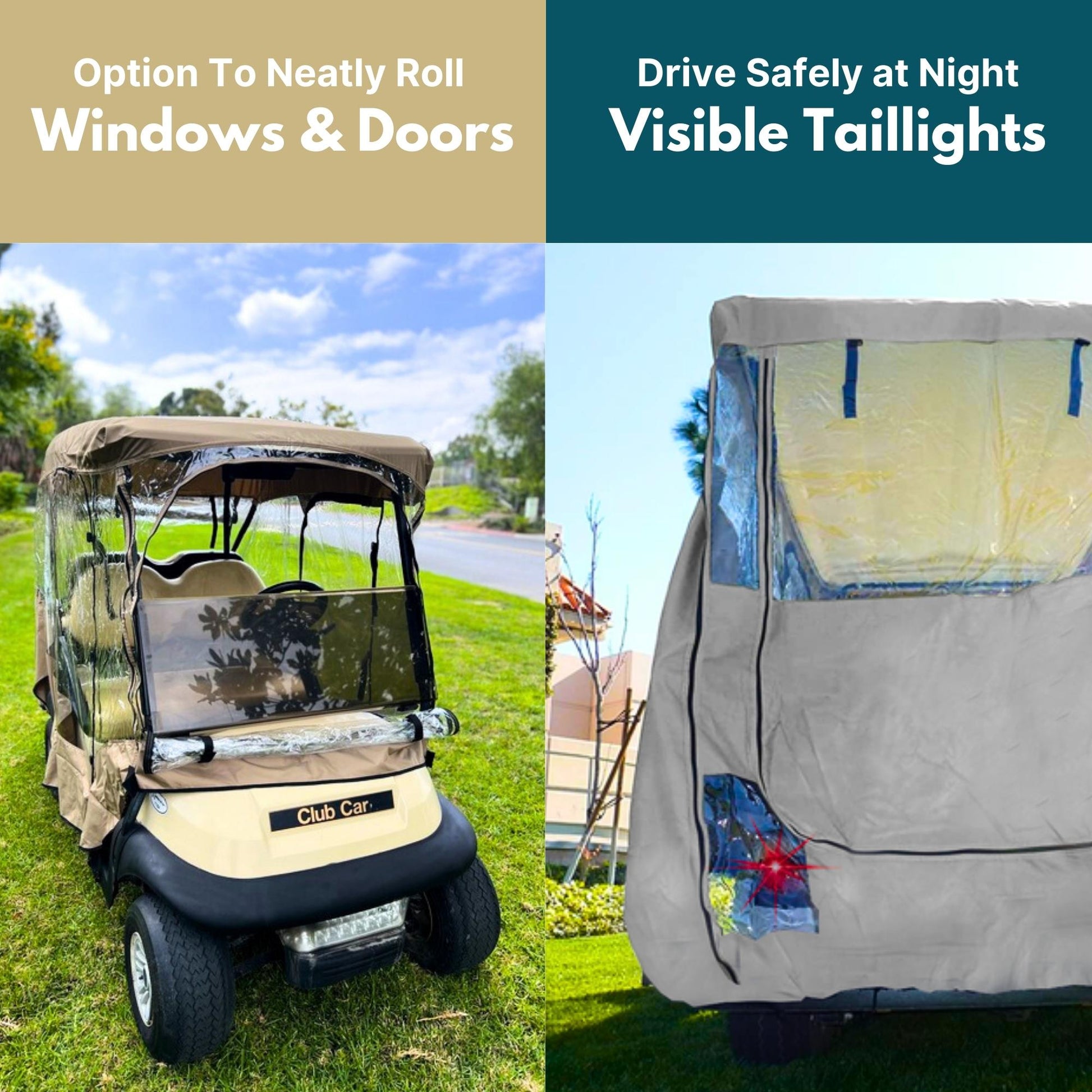 4 Passenger Golf Cart Driving Enclosure Cover (2 Passenger Short Roof 58") Taupe