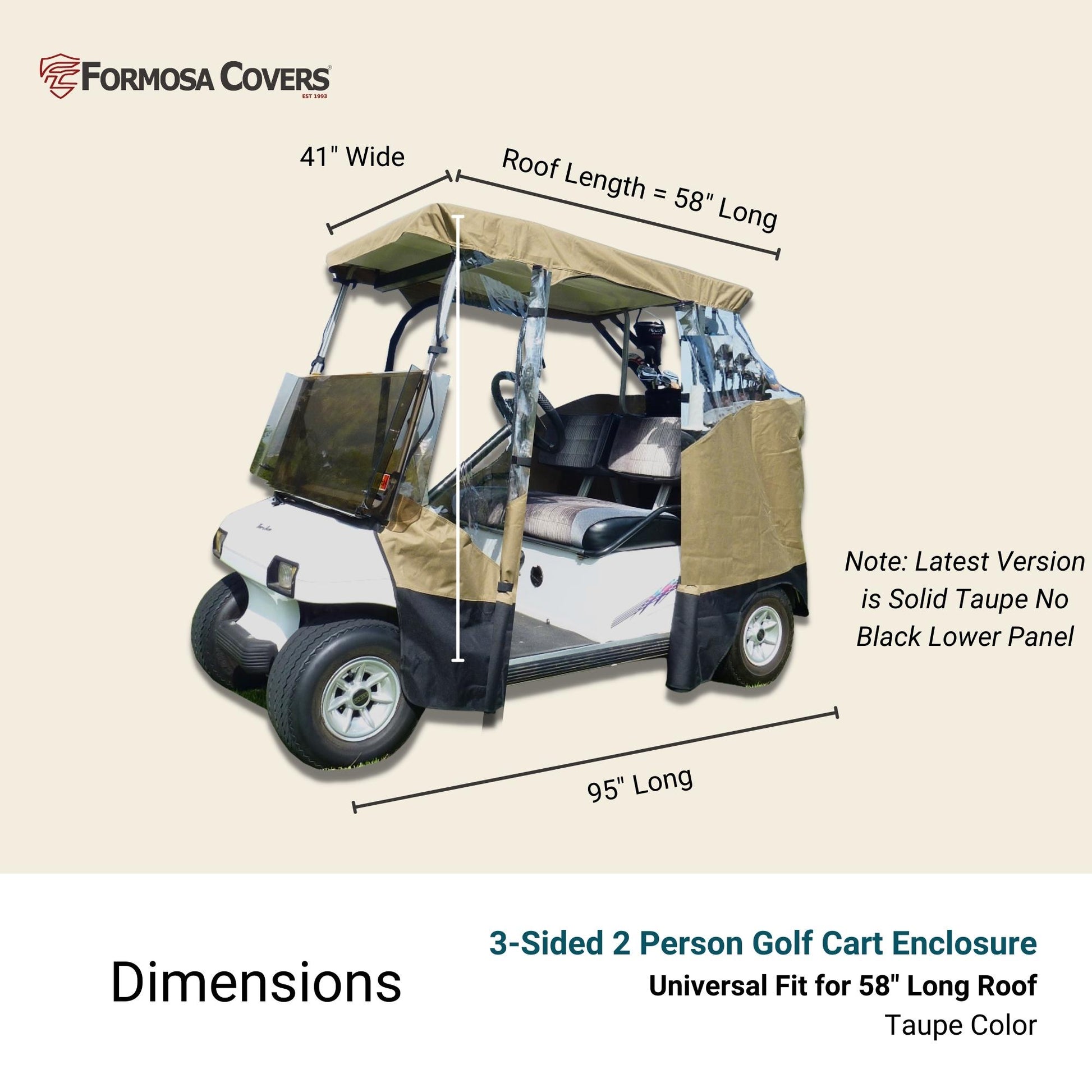 Golf Cart 3 Sided Enclosure Cover for EZGO, ClubCar, Yamaha G (Short Roof, 58"L ) - 2 Passenger