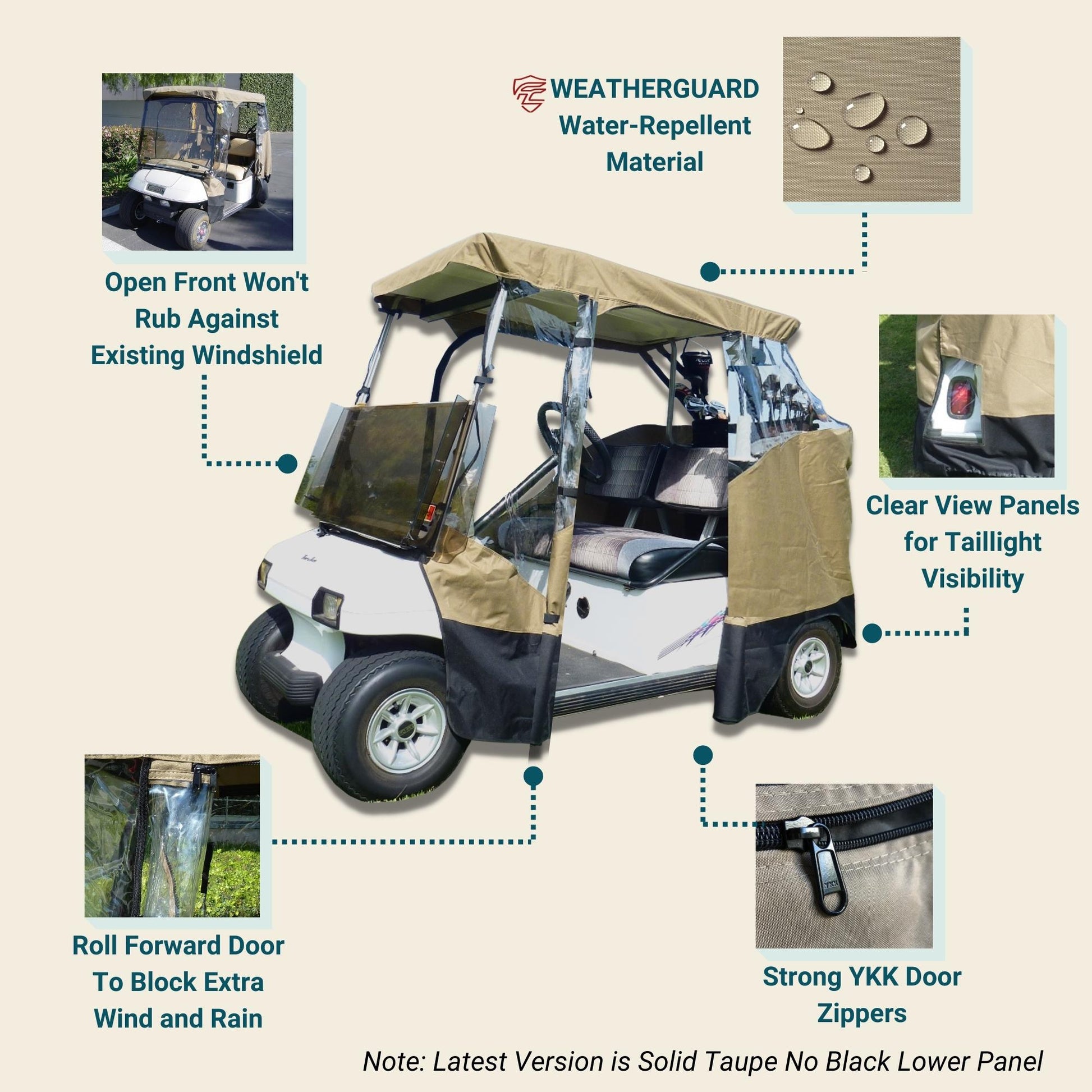 Golf Cart 3 Sided Enclosure Cover for EZGO, ClubCar, Yamaha G (Short Roof, 58"L ) - 2 Passenger
