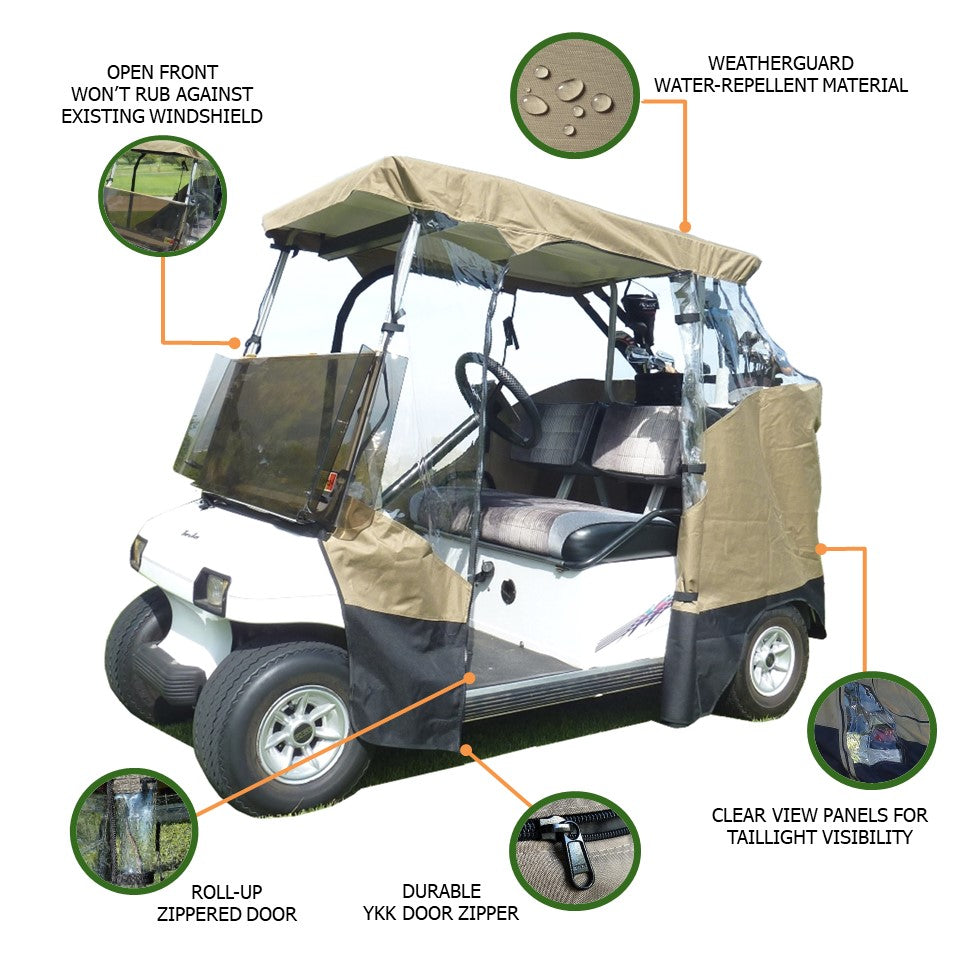 Golf Cart 3 Sided Enclosure Cover for EZGO, ClubCar, Yamaha G (Short Roof, 58"L ) - 2 Passenger