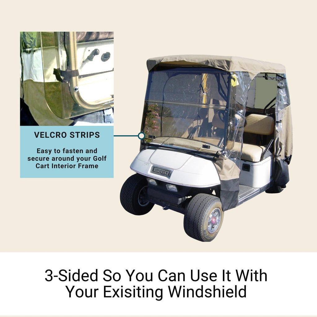 Golf Cart 3 Sided Enclosure Cover for EZGO, ClubCar, Yamaha G (Short Roof, 58"L ) - 2 Passenger