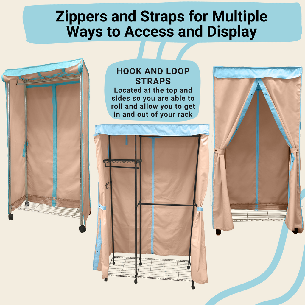 Portable Garment Rack Cover 48"W x 18"D x 75"H Khaki with Blue Trim