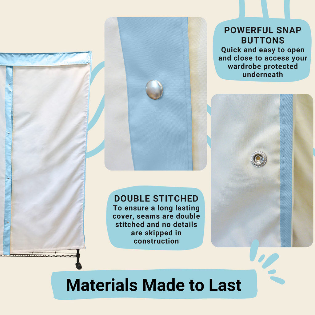 Portable Garment Rack Cover 36"W x 18"D x 68"H Off White with Blue Trim