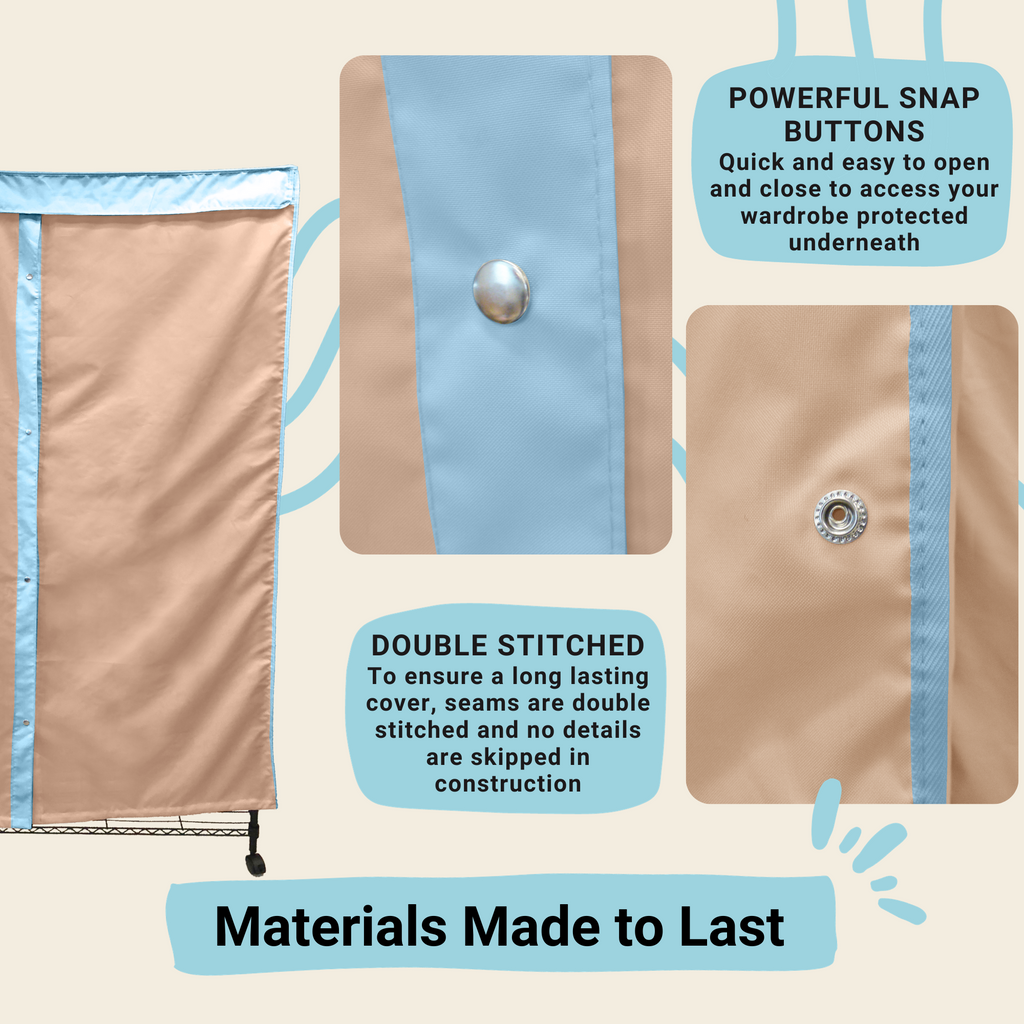 Portable Garment Rack Cover 48"W x 18"D x 75"H Khaki with Blue Trim