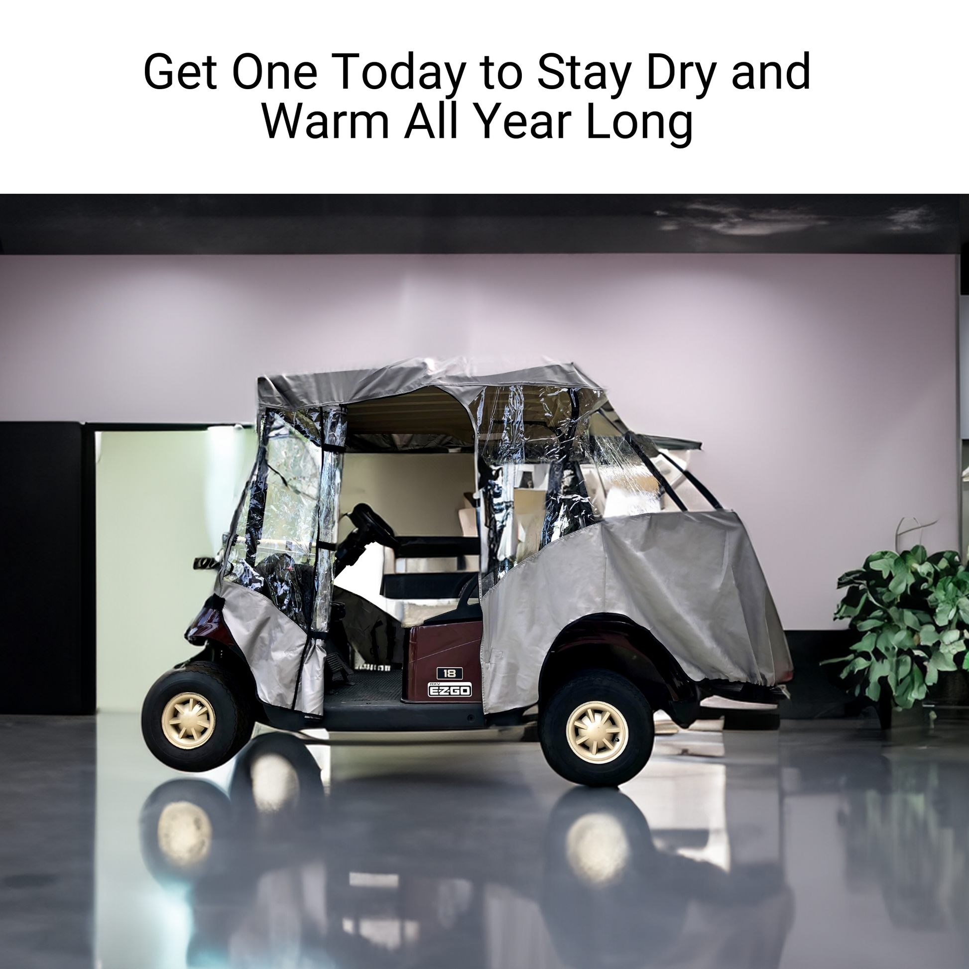 4 Passenger Short Roof 58"L 3 Sides Golf Cart Driving Enclosure Cover Open Front Grey