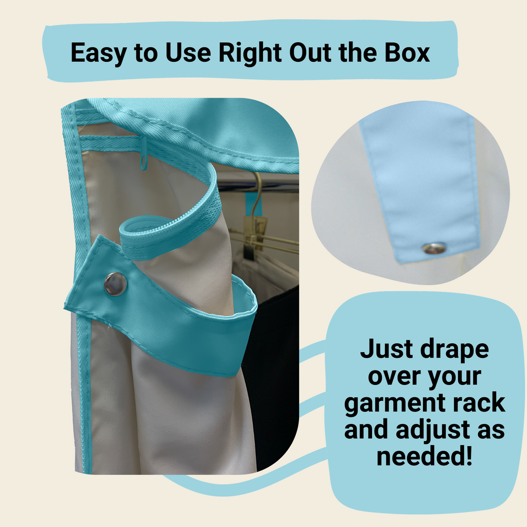 Portable Garment Rack Cover 36"W x 18"D x 68"H Off White with Blue Trim