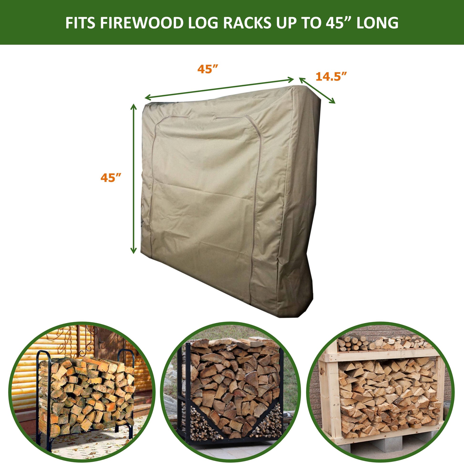 Firewood Log Rack Outdoor and Indoor Cover up to 45" Long