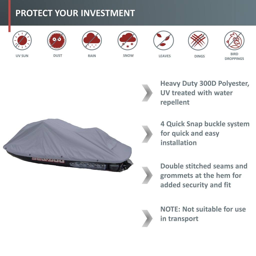 Jet Ski Personal Watercraft Cover fits up to 120-140 inches Long - Grey