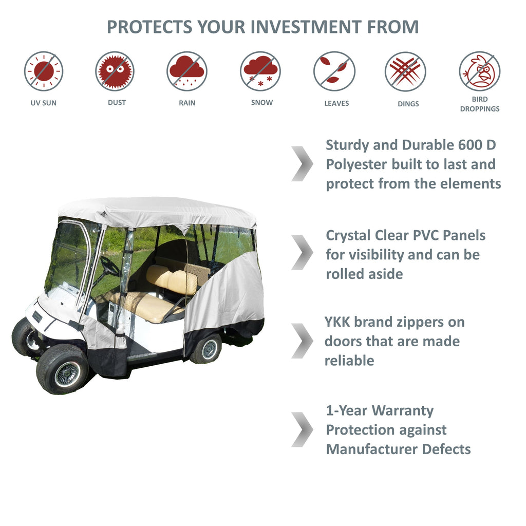 Golf Cart Driving Enclosure Cover for EZGO, Club Car, Yamaha G (Long Roof, 80"L) - 4 Passenger