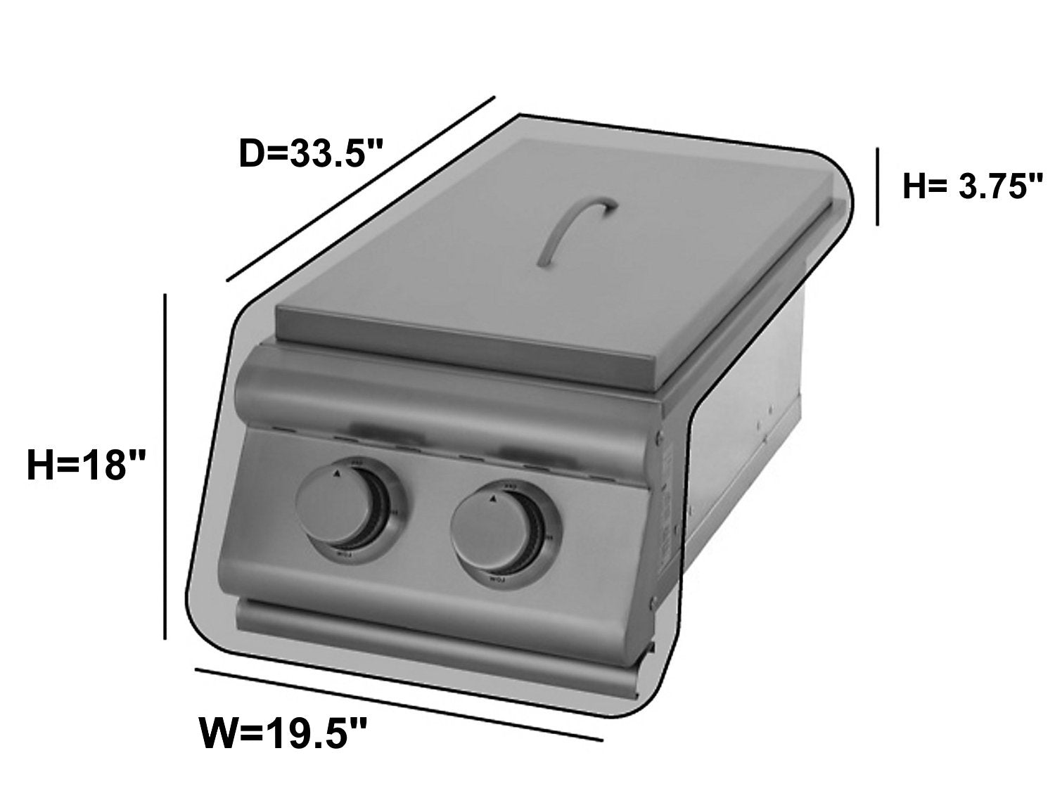 Outdoor Built-In Side Burner Cover for Side Burners up to 13-19 inches Wide - Grey Vinyl