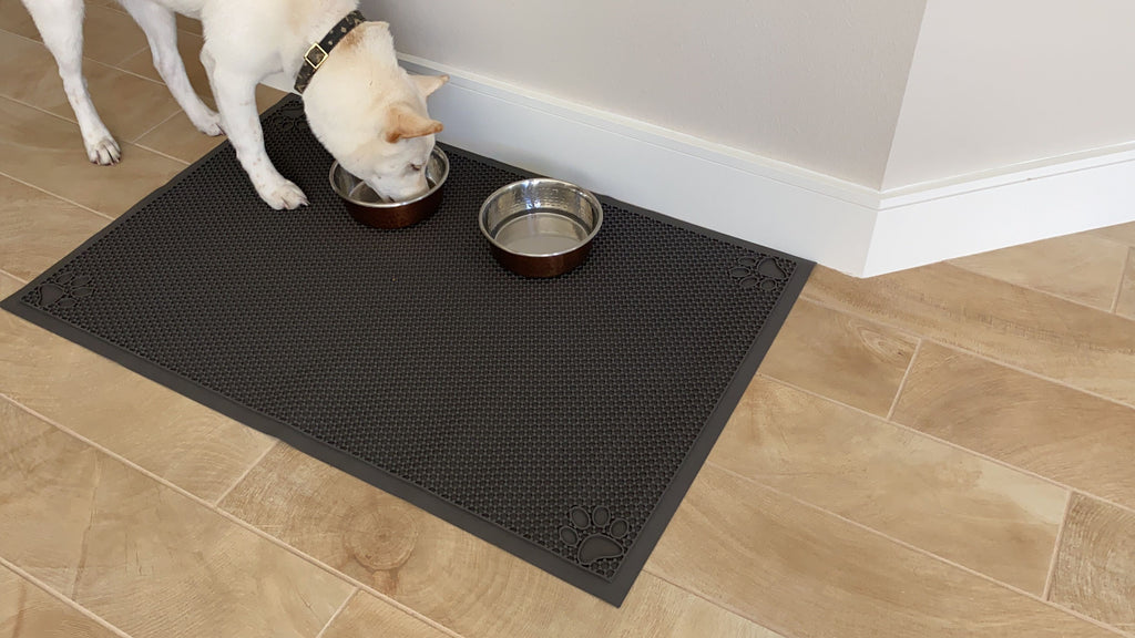 Pet Feeding Non-Slip Mat Waterproof For Water or Food Bowl Large 23"L x 36"W in 3 Colors (Jet Black, Slate Grey, Latte)