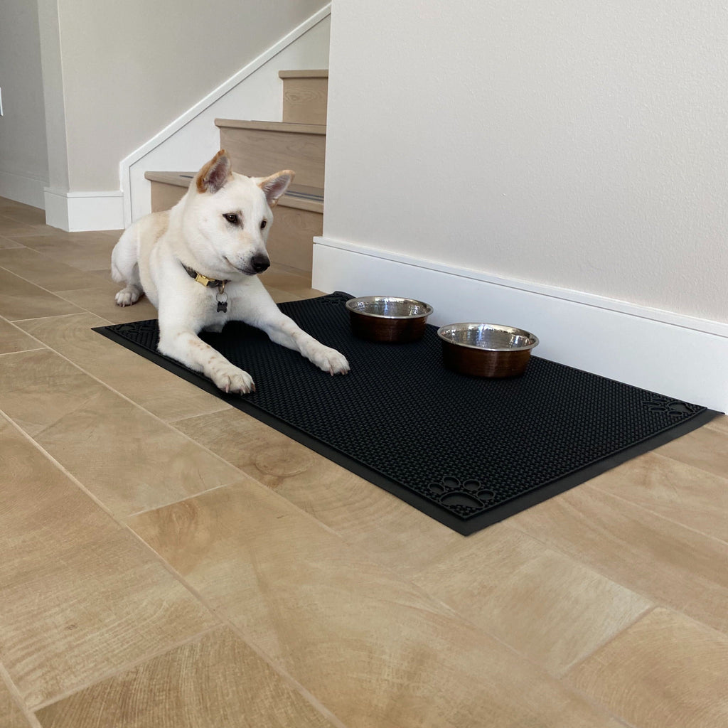 Pet Feeding Non-Slip Mat Waterproof For Water or Food Bowl Large 23"L x 36"W in 3 Colors (Jet Black, Slate Grey, Latte)