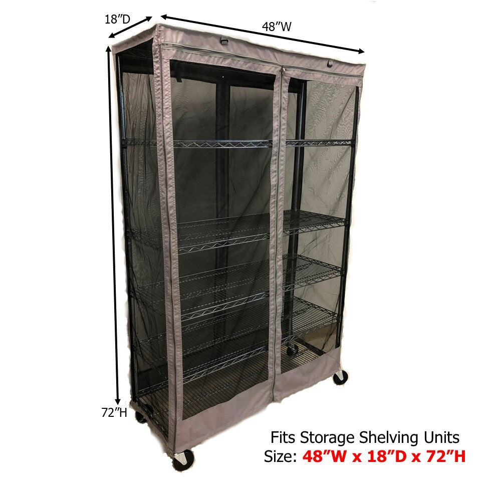 Storage Shelving Unit Cover, fits racks 48"W x 18"D x 72"H All Mesh Netting Sides