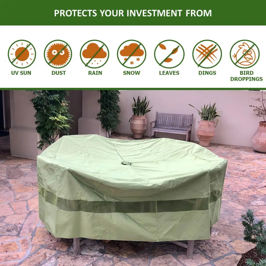 Patio Set Cover For Round or Square Table & Chairs 96"Dia. x 30"H with Umbrella Hole Aspen Green.