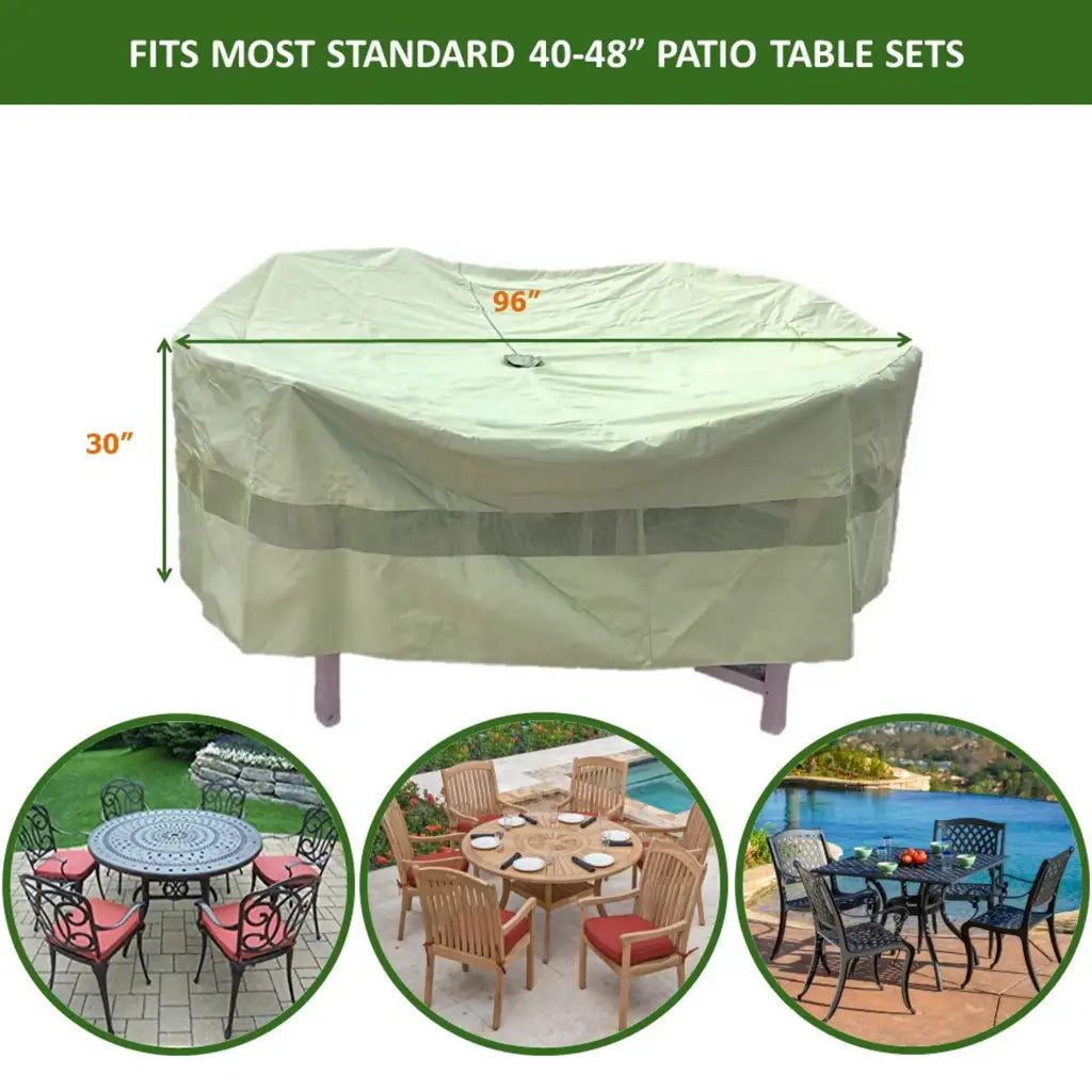 Patio Set Cover For Round or Square Table & Chairs 96"Dia. x 30"H with Umbrella Hole Aspen Green.