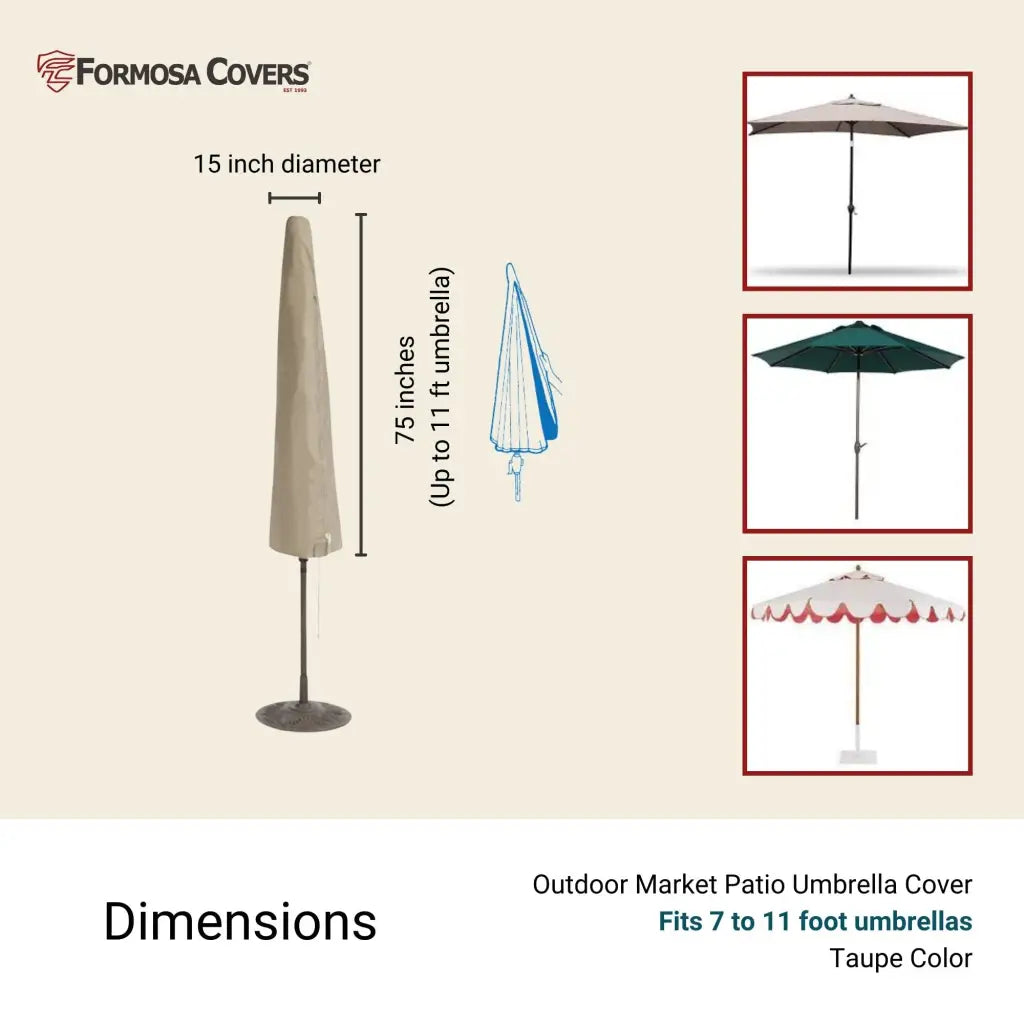 Patio Umbrella Cover Fits 7FT to 11FT Umbrellas Classic Taupe.