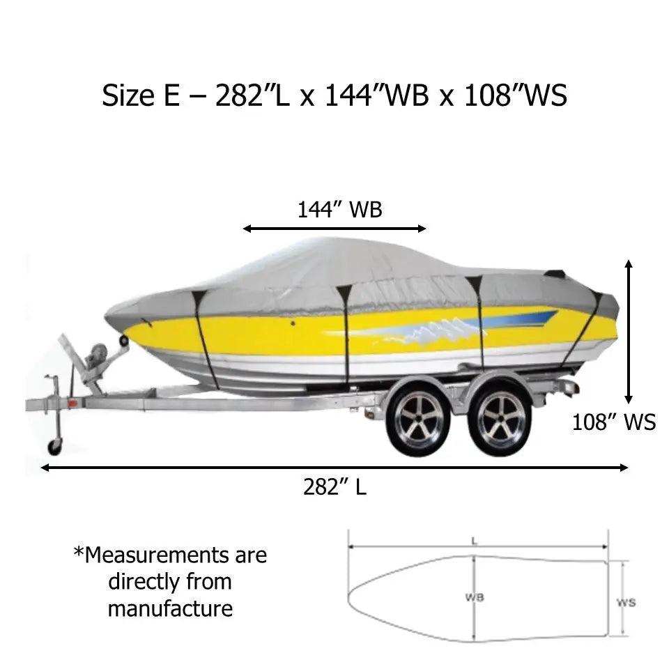 Premium 600 Denier Boat Cover Size E, fits 20ft to 22ft Boats.