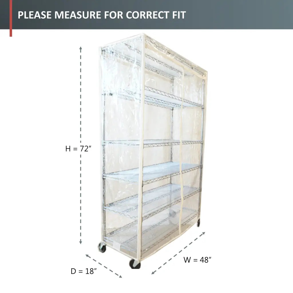 Storage Shelving Unit Cover, fits racks 48" W x 18" D x 72" H All Clear See Through PVC.