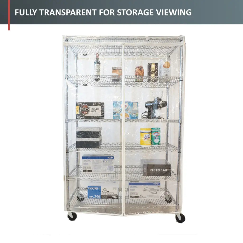 Storage Shelving Unit Cover, fits racks 48" W x 24" D x 72 H All Clear See Through PVC