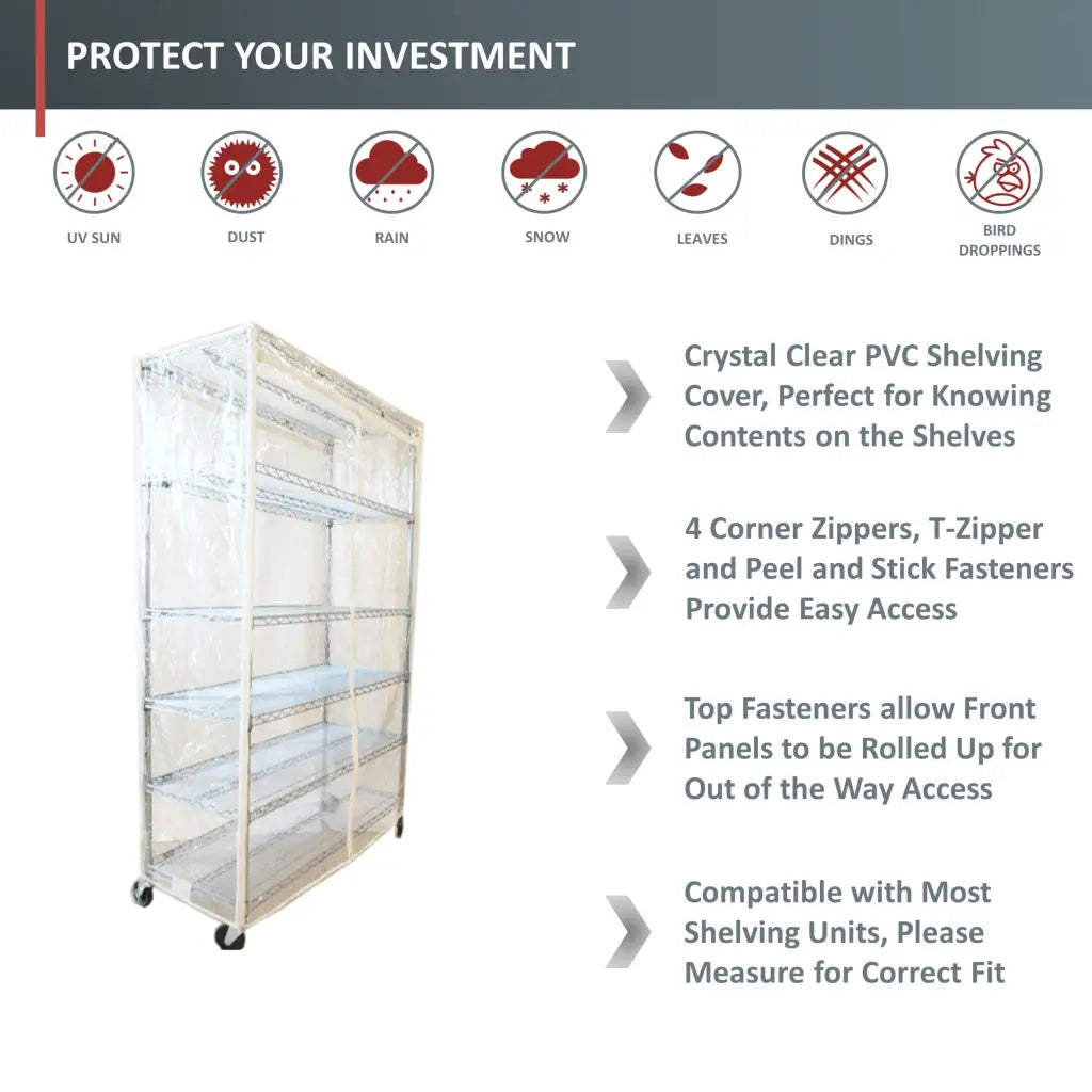 Storage Shelving Unit Cover, fits racks 48" W x 24" D x 72 H All Clear See Through PVC