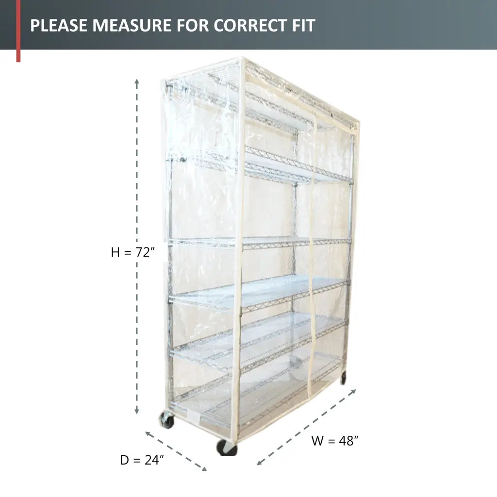 Storage Shelving Unit Cover, fits racks 48" W x 24" D x 72 H All Clear See Through PVC