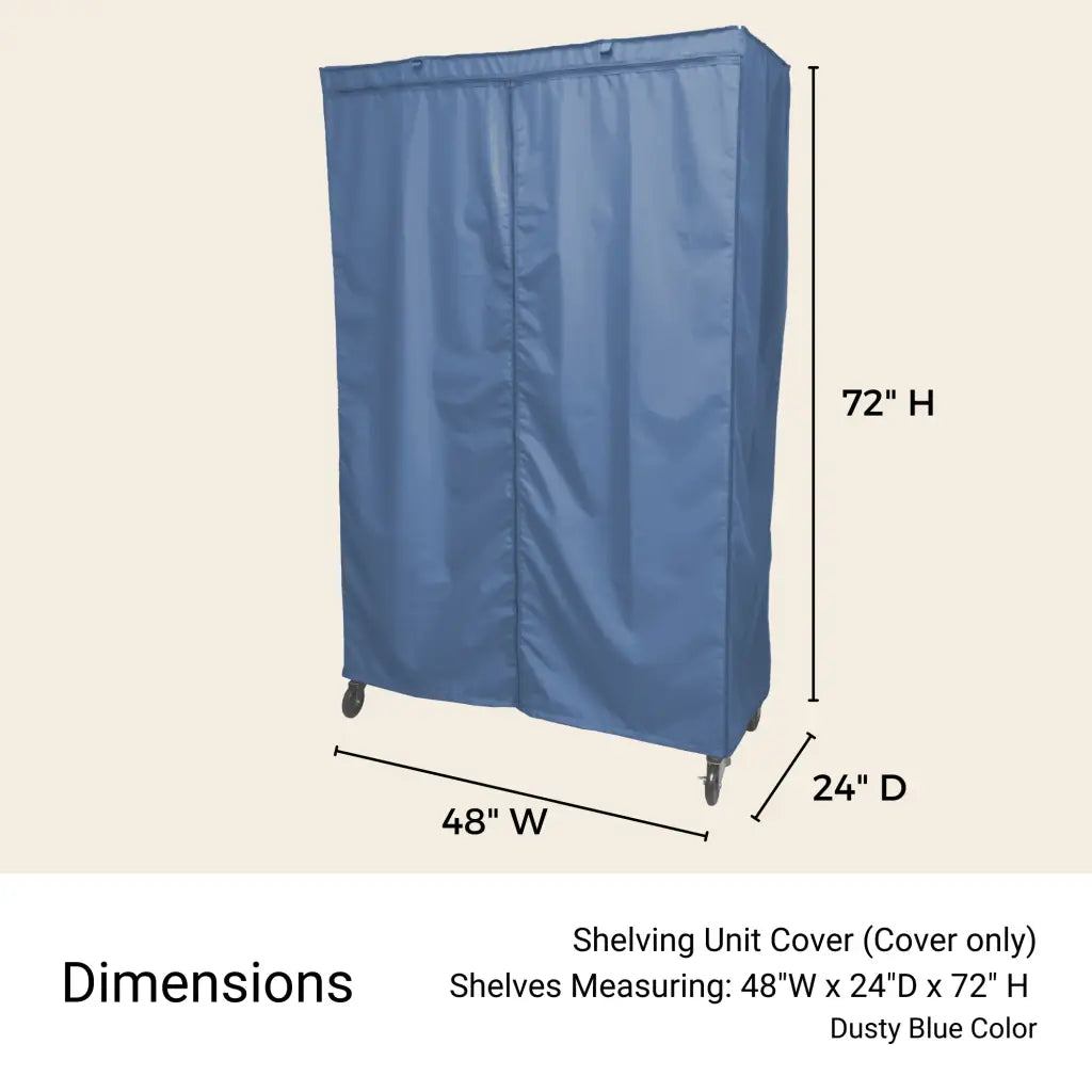 Storage Shelving Unit Cover, fits racks 48"W x 24"D x 72"H in Dusty Blue.