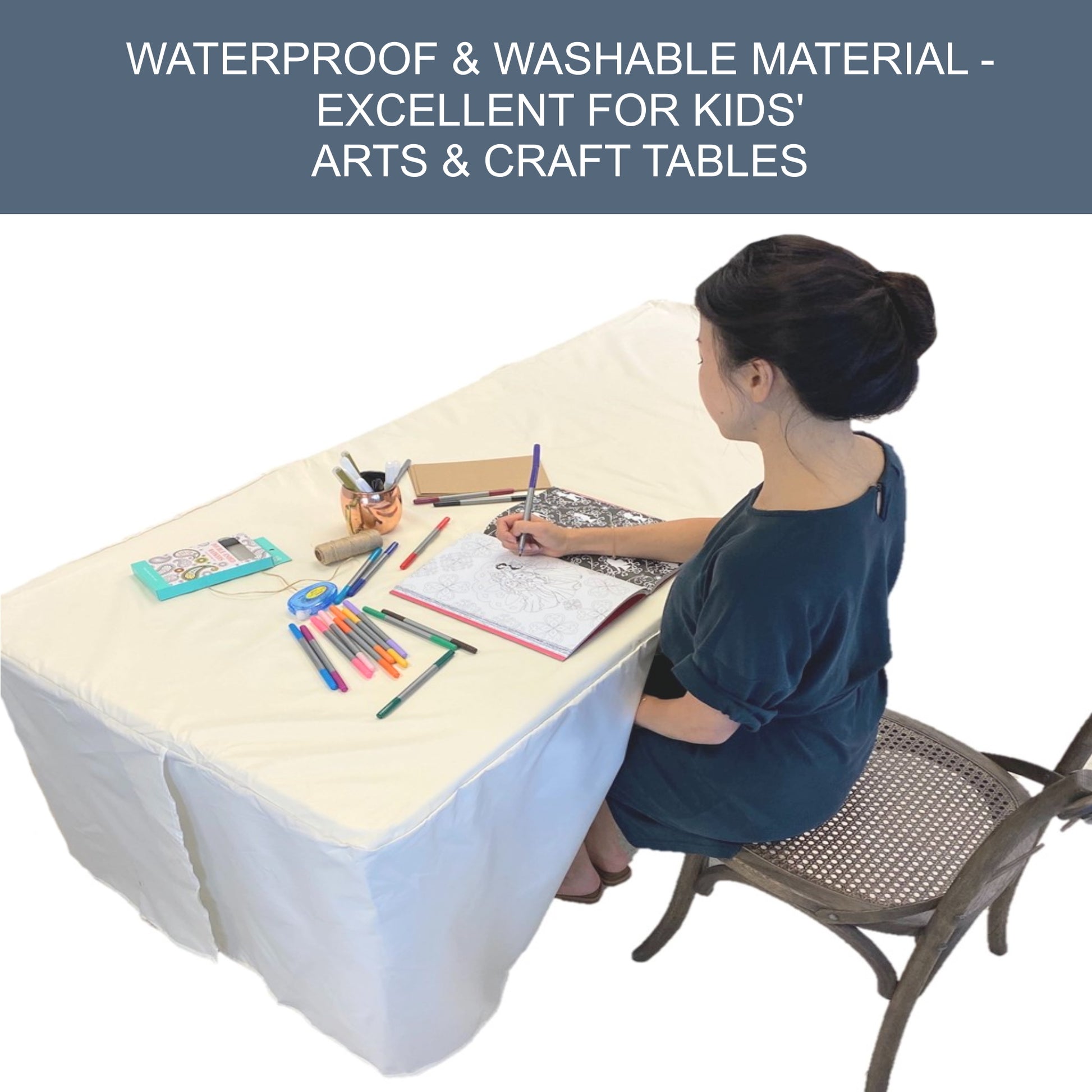 Premium Fitted Tablecloth for Rectangular Tables - Wedding/Banquet/Trade Show - Polyester Cloth Fabric Cover - Off White