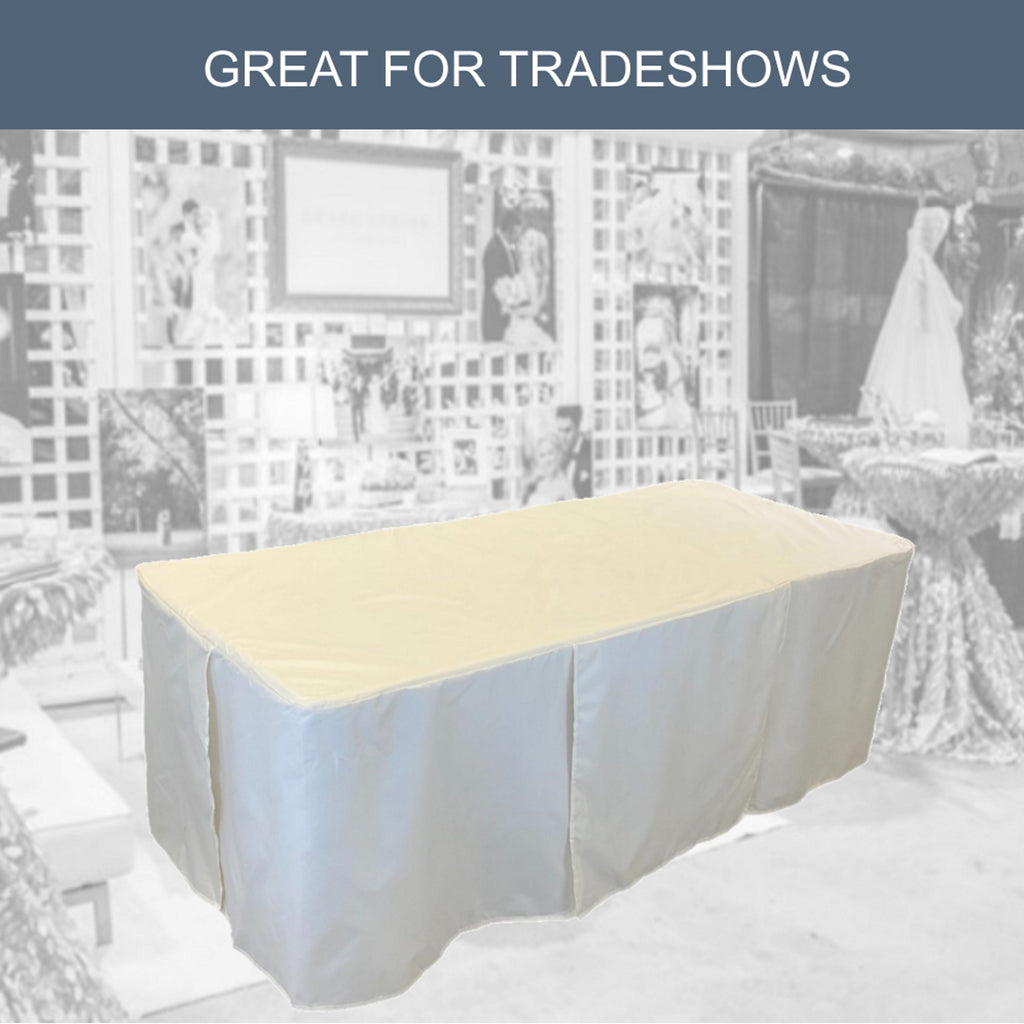 Premium Fitted Tablecloth for Rectangular Tables - Wedding/Banquet/Trade Show - Polyester Cloth Fabric Cover - Off White
